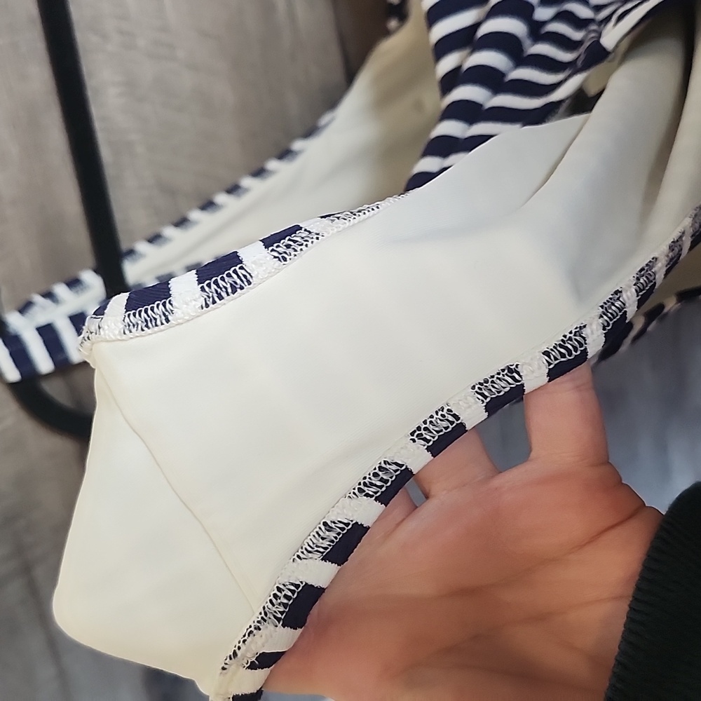 Aerie Striped Ribbed Lace Up Swimsuit Navy and White - Picture 10 of 10
